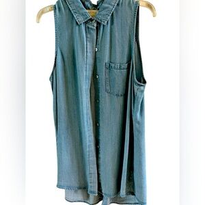 Lovestitch Chambray Sleeveless Button Down Shirt, small
